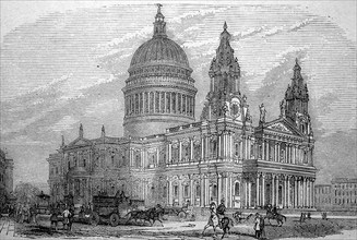 St Paul's Cathedral in London, England, in 1880, Historical, digital reproduction of an original