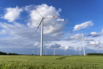 Neurath lignite-fired power station, RWE Power AG, wind farm partly owned by RWE, Grevenbroich,