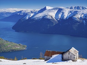 View from Mt. Molden, over the Lustrafjord, inner branch of Sognefjord, tongue of land of Urnes,