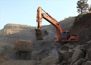 In the highlands of Abyssinia, in the Semien Mountains, construction of a new pass road, Ethiopia,