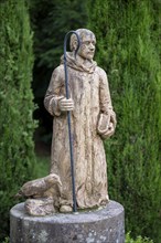 Sculpture of Benedict of Nursia in the monastery garden of the former Benedictine abbey of