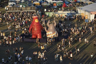 Highfield mascot Highviech photographed from the Ferris wheel at the Highfield Festival on Friday,