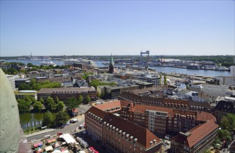 Europe, Germany, Schleswig Holstein, Kiel, Baltic Sea, City, View from the town hall tower, View of