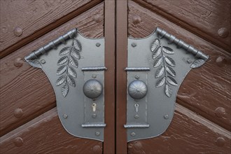 Decorative door fitting, on a Tor tor, Forchheim, Upper Franconia, Bavaria, Germany, Europe