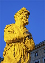 Statue detail by night, Praetorian Fountain or Fontana Pretoria, Palermo, Sicily, Italy, Europe