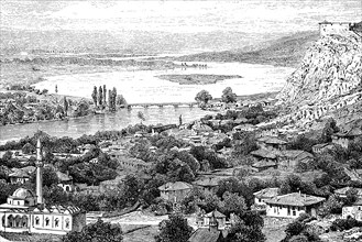 Skutari, today Shkodra, in Albania, in 1880, Historical, digital reproduction of an original from