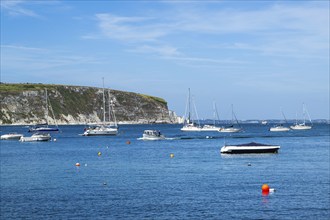 Yachts and boats on Swanage Bay, Swanage, Dorset, England, United Kingdom, Europe