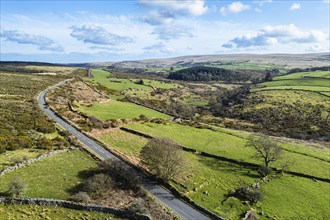 Farms over West Dart River in Dartmoor National Park, Devon, England, United Kingdom, Europe