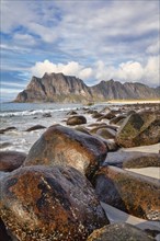 Stones on Uttakleiv beach, Leknes, Nordland, Lofoten, Norway, Europe