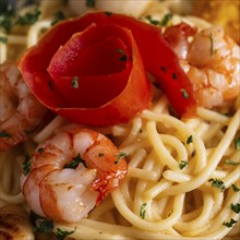 Spaghetti with scallops and prawns