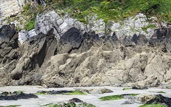 Rocks on Mothecombe Beach, Mothecombe, River Emme and Red Cove, Plymouth, South Devon, England,