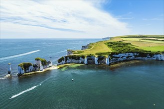 White Cliffs of Old Harry Rocks Jurassic Coast from a drone, Dorset Coast, Poole, England, United