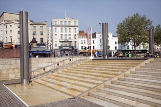 Water running down steps, The Cascade, Centre Promenade, Bristol, England, UK