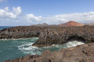 Rocky coast of Los Hervideros, volcanic landscape, Timanfaya National Park, Lanzarote, Canary