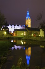 High Cathedral of Paderborn, St. Liborius, reflection, night shot, Paderborn, Westphalia, North