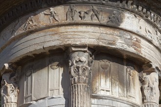 Frieze with figures, detail of the Lysicrates monument from 334 BC, Plaka Old Town, Athens, Greece,