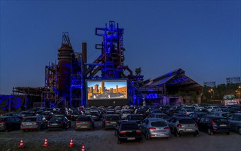 Drive-in cinema Dortmund, against the backdrop of the former blast furnace plant Phönix-West in