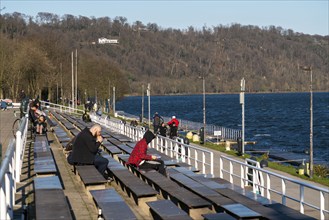 Effects of the coronavirus crisis, few visitors at Lake Baldeney, regatta grandstand, despite the