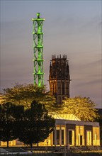 The Stadtwerketurm Duisburg, light installation, decommissioned chimney tower of a former thermal