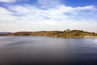 Dam of the Granetal dam. The dam has a capacity of 46.4 million cubic metres of water, Langelsheim,