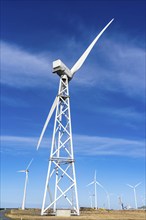 Two-blade rotor, wind turbine with two rotor blades from 2-B Energy in the industrial harbour of