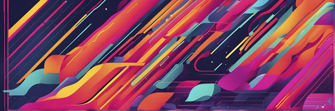 Minimalist illustration featuring abstract shapes in neon colors to convey fun and ease, AI