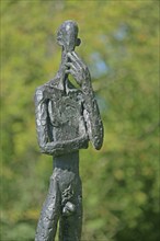 Sculpture Von Mensch zu Mensch by Hannes Helmke, modern art, standing slim thin naked male figure,