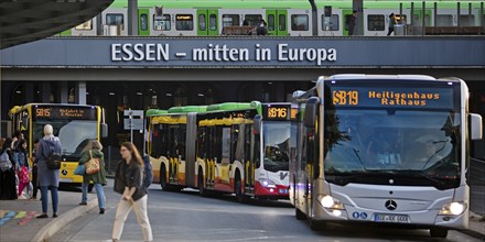 Essen public transport buses at Essen central station with local train, public transport,