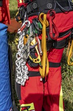 Equipment of the height rescuers of the Gelsenkirchen fire brigade, practising abseiling from a