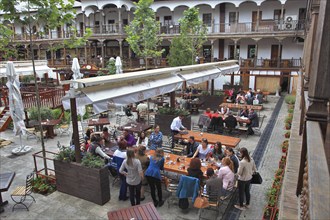 Bucharest, city centre, building, courtyard of the Hanul lui Manuc now houses restaurants, former