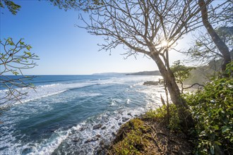 View of coast and sea, Playa Cocalito, coastal landscape in the evening light, Pacific coast,