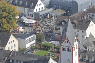 View from Nassau Castle to St. John's Church with Pontchateau Square, view downwards, city centre,