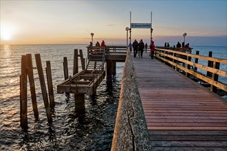 Baltic Sea beach, Baltic Sea coast with the Wustrow pier, evening mood, Baltic seaside resort