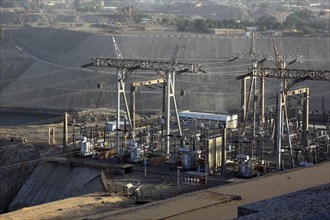 Electricity plant, substation at the new dam near Aswan on the Nile, Africa, Upper Egypt, Egypt,