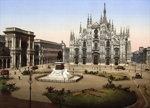 Piazza del Duomo, Milan, Italy, Milan, Italy, Historic, digitally restored reproduction from a 19th