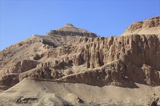 Landscape, pyramid-shaped mountain near the mortuary temple of the first female pharaoh Hatshepsut,