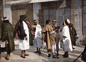 Arabs arguing, Algiers, Algeria, ca 1890, Historical, digitally restored reproduction from a 19th