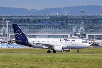 A Lufthansa Airbus A319 aircraft with the registration D-AILE at the airport in Frankfurt, Germany,