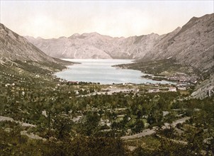 Cattaro, now Kotor, general view and channel, Dalmatia, now Montenegro, Austro-Hungary, digitally