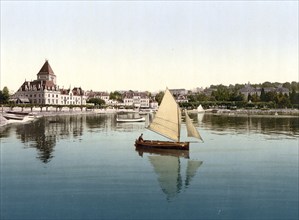 Ouchy, vom See, Genfer See, Schweiz, Historic, digitally restored reproduction from a 19th century