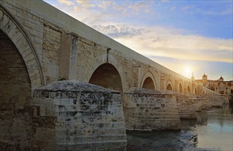 Roman Bridge in Cordoba Spain at sunset