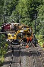 Repair work on the tracks of the S-Bahn line 9, between Essen and Wuppertal, near Essen-Kupferdreh,