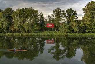 The Rhine-Herne Canal in Gelsenkrichen, art project Bilder am Kanal, courage, panel no. 9/15,