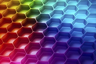 Honeycomb pattern illuminated with vibrant gradient colors abstract background, AI generated