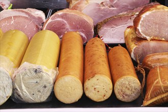 Sausage counter in a butcher's shop