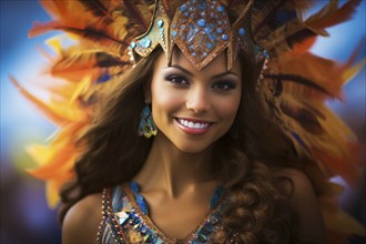 Captivating image capturing the essence of the Rio Carnival, showcasing a dancer adorned in an