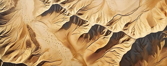 Aerial view capturing the abstract geometric patterns of a dry desert landscape, AI generated