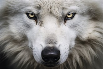 Close up of face of white wolf. KI generiert, generiert AI generated