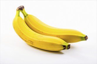 Two banana fruits on white background. KI generiert, generiert, AI generated