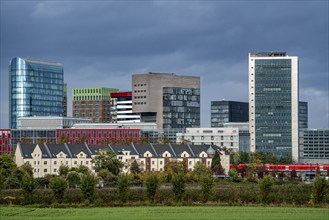 Düsseldorf city centre skyline, Media Harbour, residential buildings in the Hamm district